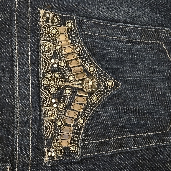 Miss Me Jeans Size 30 x 30 Denim Dark Boot Cut Rhinestone Pockets - Picture 13 of 16